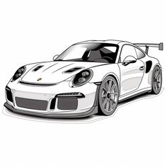 a drawing of a white sports car