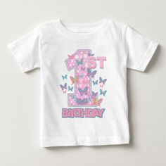 Butterfly First birthday turning one butterfly Baby T-shirt, Infant Unisex, Size: 6 Month, White Butterfly First Birthday, Butterfly Birthday Theme, Birthday Butterfly, Birthday Logo, Butterfly Birthday Party, Family Birthday Shirts, First Birthday Shirts, Turning One, Butterfly Shirts