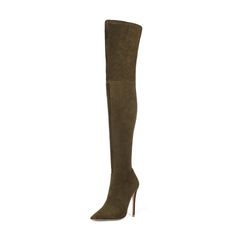 Applicable Scene: Daily Material: Vegan Suede Toe Style: Pointed Toe Heel Style: Stiletto Heel Style: Stretch Boots Closure Type: Side Zipper Heel Height: 4.72 inches (12 cm) Boot Shaft Height: 23.62 inches (60 cm) Shaft Opening Circumference: 15.75 inches (40 cm) Calf Circumference: 12.20 inches (31 cm) Ankle Circumference: 8.66 inches (22 cm) Pattern: Solid Color Color Options: Army Green, Black, Gray, Burgundy, Red, Brown, Light Pink Flat Prom Shoes, Black Flat Boots, Fold Over Boots, Zipper Heels, Gogo Boots, How To Stretch Boots, White Heels, Pointed Toe Heels, Thigh High Boots