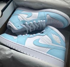 - Authentic, brand new in box. - 100% handmade to perfection.❤️ - Each pair is unique and one of a kind.🌷 - Waterproof and scratchproof.😊 Jordan 1 Custom, Blue Air Jordan 1, Painted Nikes, Painted Sneakers, Blue Jordans