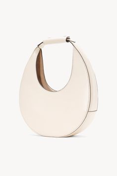 STAUD MOON BAG | CREAM Everyday Hobo Bag With Round Handle, Chic Beige Hobo Bag With Round Handle, Chic Hobo Bag With Top Handle, Beige Hobo Bag With Round Handle, Elegant Leather Hobo Bag With Single Handle, Chic Shoulder Bag With Single Handle, Chic Single Handle Round Bag, Staud Moon Bag, Apple Dress