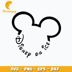 mickey mouse head with the word disney on it's side and an arrow in the middle