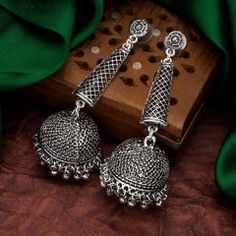 Silver Rodium Polish Silver color Earrings in Metal Alloy studded with Beads Latest Earrings Design, Ivory Earrings, Stone Colour, Jhumki Earrings, Color Earrings, Hand Chain, Polish Silver, Gold Stone, Gold Hands