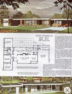 an old house with plans and pictures on the front, side and back pages in it