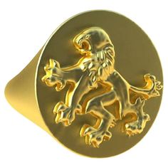 Tiffany designer, Thomas Kurilla sculpted this 18 karat yellow gold vermeil Gold Rampant Lion Signet Ring, 18ky, size 9 x 21.50 mm round . Hand made. I am a sculptor by heart. Glad to be back . This is from a cycling trip to Prague, Czech Republic. This is on one of their coins. I couldn't help myself. Sculpted in Z Brush. Made to order allow 2.4 weeks delivery. Made in NYC. Vermeil is gold plate over sterling. Lion Signet Ring, Diamond Signet Ring, Cycling Trips, Antique Rings, Vintage Engagement Rings, Signet Ring, Prague, Gold Vermeil, Diamond Rings