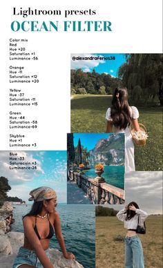 an advertisement for the lightroom presents ocean filter, which features photos and text on it