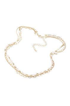 Get the perfect mix of elegance and charm with our 3 Strand Pearl Bead Necklace! Featuring a 15.75" chain with a 3" extension, this necklace is not only adjustable but also lead and nickel compliant. Plus, the 1.25" width of all 3 chains adds a touch of beauty to any outfit. Upgrade your style with this must-have accessory! Available with Chanel Pull as a pendant. See Pearl Bead Chanel Pull Necklace. Multi-strand Metal Necklace With Pearl Chain, Multi-strand Metal Pearl Chain Jewelry, White Beaded Necklace With Adjustable Chain, Adjustable Metal Beaded Necklace With Pearl Chain, Adjustable Metal Layered Necklace With Beaded Chain, Adjustable Metal Pearl Chain Beaded Necklaces, Multi-strand Pearl Jewelry With Adjustable Chain, Metal Double Strand Beaded Chain Necklace, Metal Beaded Chain Necklaces For Layering