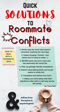 a poster with the words quick solutions to roommates and conflictists written on it