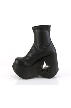 5" Star Cutout Platform Wedge Ankle Boot, Back Zipper - Fit Guide: True to Size - Heel Height: 5" Platform - Brand: Demonia - Shown in Women's Sizes - Country of Origin: Imported Black High Ankle Wedge Boots With Zipper, Shoes With Stars, Star Heels, Shoes Png, Black Platform Shoes, Funky Shoes, Weird Fashion, Shoe Inspo, Wedge Ankle Boots