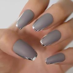 Number Nails, Coffin Nails Matte, Finger Nail Art, October Nails, Gray Nails, Oval Nails, False Nail