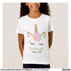 Personalized Birthday Girl Magical Unicorn Face T-Shirt - Girls' Clothing Gift Idea. Second Baby Announcements, Kids Unicorn Party, Beautiful Unicorn, Unicorn Face, Unicorn Tshirt, Girl Birthday Party, Unicorn Birthday Parties, Magical Unicorn, Childrens Party