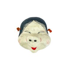 "Nice Japanese Omen papier-mache mask, hand-made and hand-painted, representing Okame, sometimes called Otafuku or Uzume, a beloved folk deity. Okame represents a lovely and positive, always smiling Japanese figure who brings happiness and good fortune. She is portrayed as a cheerful woman with a large, cherub-faced with dimples on her cheeks and smiling eyes. Associated with fertility, this good-natured character has a simple beauty and is believed to embody the qualities of an ideal wife. She is also known as the Goddess of Mirth and is a very popular image in Japanese culture. Otafuku literally means \"Much Good Fortune\", and Okame means \"Tortoise\", also a lucky symbol for long life. Part of the Kyogen category of masks, this is a character used for the comic interlude in classic Noh Masks Japanese, Always Smiling, Smiling Eyes, Japanese Mask, Lucky Symbols, Always Smile, Simple Beauty, Bring Happiness, Good Notes