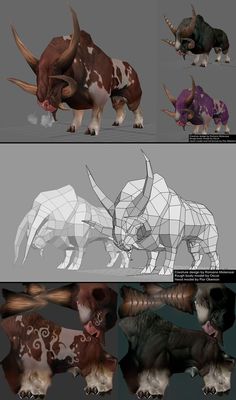 three different types of rhinos are shown in the same image, one is brown and white