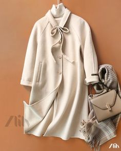 Zlily - Double-Sided Wool Coat with Long Fur Outerwear Beige Plain Outerwear For Spring, Plain Beige Outerwear For Spring, Chic Plain Spring Outerwear, Woolen Coat, Long Coat, Wool Coat, Workout Clothes, Hand Sewing, Cashmere