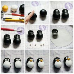 there are many different pictures of penguins made out of clay