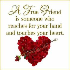 a true friend is someone who reaches for your hand and touches your heart with love