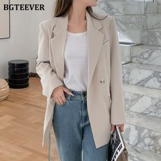 Brand Name: BGTEEVEROrigin: CN(Origin)Season: Spring/AutumnStyle: CasualDecoration: ButtonPattern Type: SolidClothing Length: LongAge: Ages 18-35 Years OldCollar: NotchedClosure Type: Double BreastedItem Type: BlazersMaterial: PolyesterMaterial: CottonSleeve Length(cm): FullSleeve Style: RegularThickness: STANDARDHooded: NoRelease Date: Autumn 2021Model Number: BY5785Gender: WOMENFabric Type: Polyester CottonClothing Patterns: LOOSEMaterial Composition: Natural fiberFabric content: 96% and above University Fits, Female Blazer, Female Suits, Female Suit, Female Coat, Art Profile, Style Essence, Coat Suit, Casual Outfits For Work