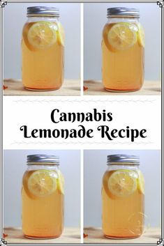 four images of lemonade in a mason jar with the words ce above it and below