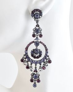 Mixed Purple Gunmetal Linear Circle Chandelier Earrings Silver Jeweled Chandelier Earrings, Purple Metal Dangle Chandelier Earrings, Purple Metal Chandelier Dangle Earrings, Circle Chandelier, Evening Earrings, Stones Earrings, Purple And Silver, Crystal Stones, Signature Jewelry