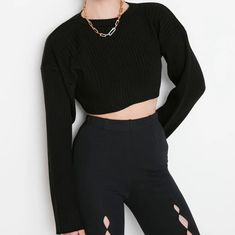 Stretch Cropped Sweater With Ribbed Crew Neck, Trendy Knitted Cropped Sweater, Trendy Knitted Winter Crop Top, Fitted Crew Neck Knitted Tops, Trendy Cotton Stretch Sweater, Trendy Stretch Cotton Sweater, Stretch Ribbed Cropped Sweater With Crew Neck, Trendy Knit Crew Neck Crop Top, Trendy Crew Neck Knit Crop Top