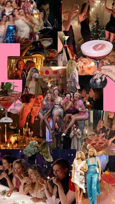 the collage shows many different pictures of women in dresses and hats, with candles on them