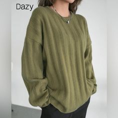 Ribbed Knit Drop Shoulder Sweater Army Green , New Never Used. Baggy Sweaters, Drop Shoulder Sweater, Pullover Outfit, Drop Shoulder Sweaters, Green Outfit, Cute Sweaters, Fall Sweaters, Dream Clothes, Shoulder Sweater