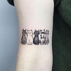 a woman's arm with four cats on it