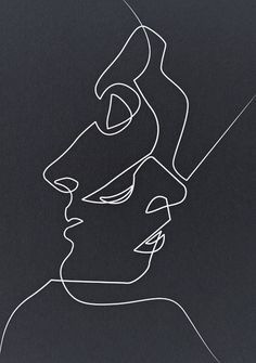 a black and white drawing of a man's face on a dark background with lines