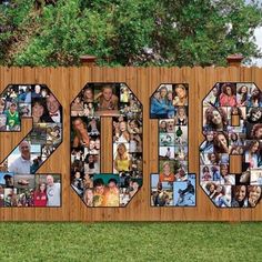 a wooden fence with many photos on it and the word 30 written in large letters