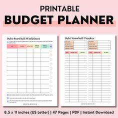 the printable budget planner is shown in pink