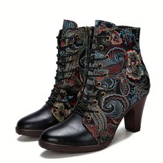 Genuine Leather Embroidered Comfy Boots Bohemian Boots, Victorian Boots, Comfy Boots, Real Leather Boots, Comfy Boot, Shoe Shine, Shoes Handmade, Leather Boot Shoes, Business Shoes