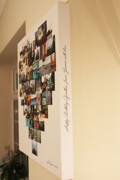 a white wall with pictures hanging on it