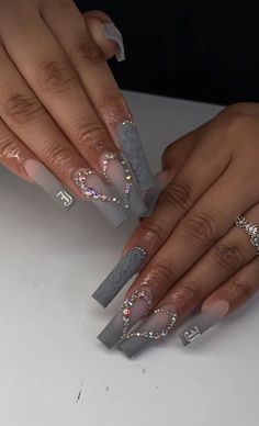 Acrylic Nail Designs Coffin With Initial, Gel X Nails With Initials, Long Nail Designs With Initials, Nails Acrylic W Initial, Acrylic Nail Design With Initials, Simple Acrylic Nails Initials, Rhinestone Nails With Initial, Nails Acrylic With M Initial, Acrylic Nail Inspo With Initial