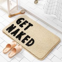 Bath and Shower Mats Get Naked Bathroom Mat - Living Simply House Bathroom Floor Mat, Funny Letters, Bath Or Shower, Entrance Mat, Minimalist Bathroom, Bathroom Mats, Bathroom Flooring, Bath Rug