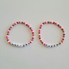 Holiday Cheer Beaded Stretch Bracelets. Made With Seed Beads And Letter Beads. Strung On Strong Stretch Cord. Brand New Condition. Each Set Comes With Two Bracelets. Length: 7.5" Ships Next Business Day Offers Are Welcome