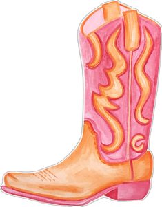 a drawing of a pink cowboy boot with orange and yellow accents on the bottom side