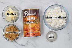 ingredients needed to make marshmallows on a marble counter top