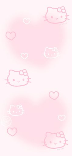 hello kitty wallpaper in pink with hearts on the bottom and an image of a cat's head