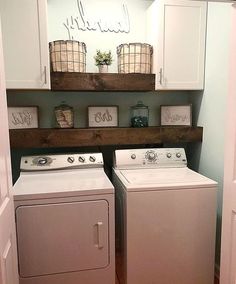 a washer and dryer in a small room