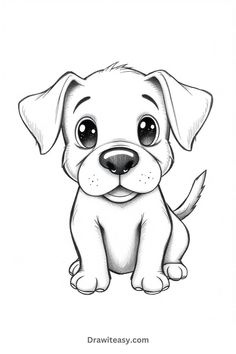 A black-and-white sketch of a cute dog with floppy ears sitting and looking forward. Dog Drawing Sketches, Art Drawings Inspiration, Dog With Floppy Ears, Dog Drawing For Kids, Easy Dog Drawing, Dog Art Diy, Dog Drawing Ideas, Dog Drawing Simple, Cute Dog Drawing