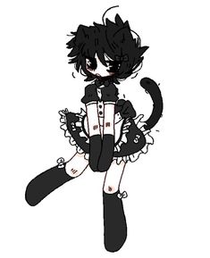 a black and white drawing of a cat girl