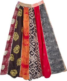 This is a vertical patchwork skirt in accordion pleats that start out smaller at the waist and get larger towards the hem - a design that is known to make you look taller.  It has an elastic waist with a drawstring to allow for flexibility and a comfortable fit. #tlb #Patchwork #Printed #bohemianfashion #Doripatchworkskirt #HippiePatchworkSkirt #RecycledPatchworkSkirt Cotton Skirted Bottoms With Patchwork, Relaxed Patchwork Skirted Bottoms, Multicolor Patchwork Tiered Skirt Bottoms, Multicolor Pleated Flared Skirt, Multicolor Patchwork Flared Skirt, Multicolor Patchwork Skirt, Relaxed Multicolor Patchwork Skirt, Flowy Patchwork Cotton Skirt, Flowy Cotton Patchwork Skirt