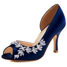 women's satin peep toe stiletto heels with crystal embellishments