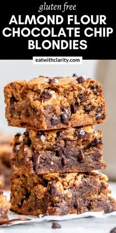 gluten free almond flour chocolate chip blondies stacked on top of each other