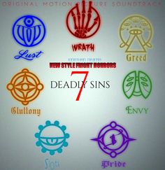 the seven deadly spins logo is shown in different colors