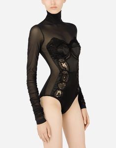 High neck Long sleeves Invisible zipper on the back The piece measures 66 cm - 26 inches from the center back to the gusset seam on a size IT 40 The model is 175 cm - 68.9 inches tall and wears a size IT 40 Made in Italy Black Tulle, High Neck Long Sleeve, Tops Black, Lace Bodysuit, Black Bodysuit, Long Tops, Black Fashion, Fashion Clothes Women, Dolce And Gabbana