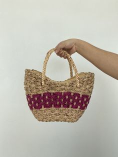 "Cute Handbag Straw Summer Bag for Beach Day Shopping Party and More ... They made of Water Hyacinth bag. They is small but they can put a lot of thing on it. you 'll Love it!! and they Great for you and gift to extra or your friend. We disinfected the bag and ensure they ultra clean. MEASUREMENT : Thickness \" (inches) x Width \" (inches) x Height \" (inches) strap flat \" (inches) from top of bag SHIPPING: We will be SHIPPED via THAI AIRMAIL and had TRACKING No. and Delivery Time 14 - 28 days Red Beach Bag With Double Handle, Red Rectangular Bucket Bag For Vacation, Red Beach Bag With Handles For Vacation, Red Tote Bucket Bag For Beach, Red Basket Bag For Beach, Red Beach Bucket Tote Bag, Pink Basket Beach Bag, Handheld Beach Gift Bag, Handheld Gift Bag For Beach