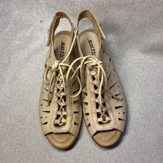 Earth Nubuck Leather Lace-Up Kristen Nude Sandals...Size 6,5 Brand Heels Is A 2 1/4. New Without Box Beige Leather Lace-up Sandals With Round Toe, Casual Open Toe Lace-up Sandals With Cushioned Footbed, Casual Lace-up Open Toe Sandals With Cushioned Footbed, Casual Closed Toe Lace-up Sandals, Casual Lace-up Wedge Sandals With Removable Insole, Spring Lace-up Medium Width Sandals, Lace-up Leather Sandals For Spring, Spring Lace-up Leather Sandals, Casual Cream Open Toe Heels