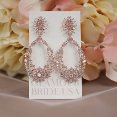 "Very romantic crystal hoop earrings. Gorgeous crystal wedding earrings for bride or bridesmaids. Matching necklace and bracelet will complete your bridal jewelry set. This wedding jewelry set is available in silver, gold or pink gold(rose gold) color to match your dress.  Large earrings measure: 2.5\" long and 1\" wide. Small Earrings measure about 2\" long and 3/4\" wide. Model on pictures is wearing large size earrings  Matching regular bracelet is measuring: 7\" long and 1/4\" wide or an adj Bride Earrings Rose Gold, Bridal Jewelry Silver, Statement Wedding Earrings, Wedding Decisions, Glasses Organizer, Long Earrings Gold, Wedding Jewelry Crystal, Gold Bridal Jewelry, Rose Gold Bridal Earrings