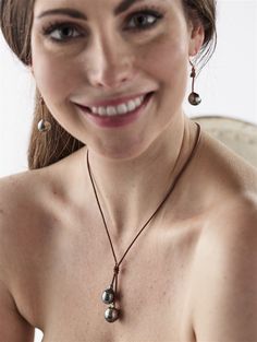 Wendy Mignot | Rain Two Drop Tahitian Necklace Handmade Elegant Tahitian Pearl Jewelry, Elegant Handmade Tahitian Pearl Jewelry, Elegant Handmade Tahitian Pearl Necklace, Pearls Jewellery, Tahitian Pearl Necklace, Leather Ideas, Beaded Necklace Designs, Tahitian Black Pearls, Jewerly Making